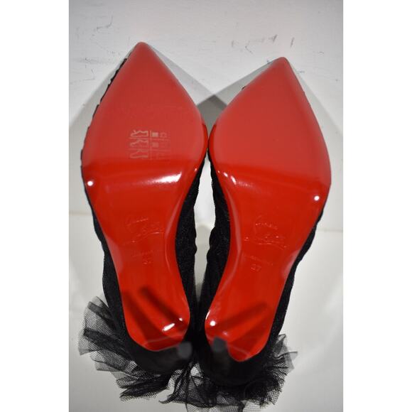Christian Louboutin Libellibooty 100 Black Mesh Tulle Ankle Boot Heel Pump 37 - Picture 12 of 12